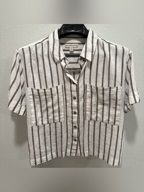 Linen Blend Alexander Jordan White & Gray Striped Short-Sleeve Button-Down